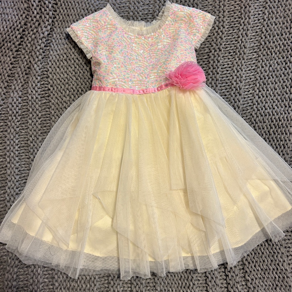 Jona Michelle Pink and Cream Sequin Tulle Party Dress